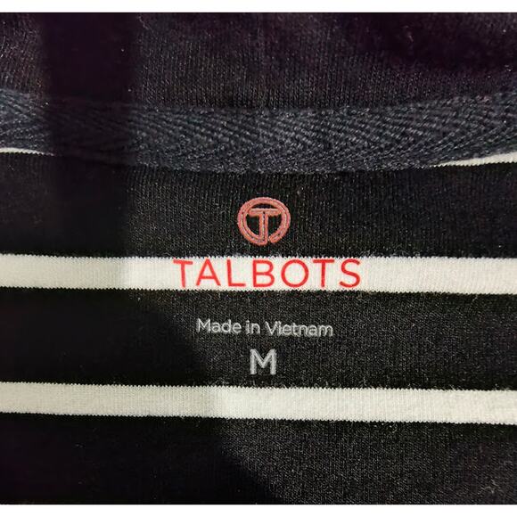 Talbots Heavy Knit Zip Up Striped Hoodie with Zip Pockets, Blk/Wht, Sz M - Picture 5 of 7